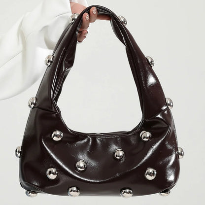 Underarm Bag Fashion Women PU Rivet Shoulder Bag Adjustable Strap Trendy Tote Handbag Punk Style Satchel Purse Chic Hobo Bag