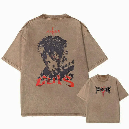 Men Streetwear Vintage Washed T-shirt Harajuku Anime Graphic Print T Shirts Oversized Summer Casual Loose Tops Tee Shirt