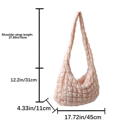 Beg Selempang Berlapis Empuk Baharu untuk Wanita Beg Bahu Awan Berlipat Bubbles Beg Tangan Berbentuk Baldi Tote Besar Beg Tangan Ruched 