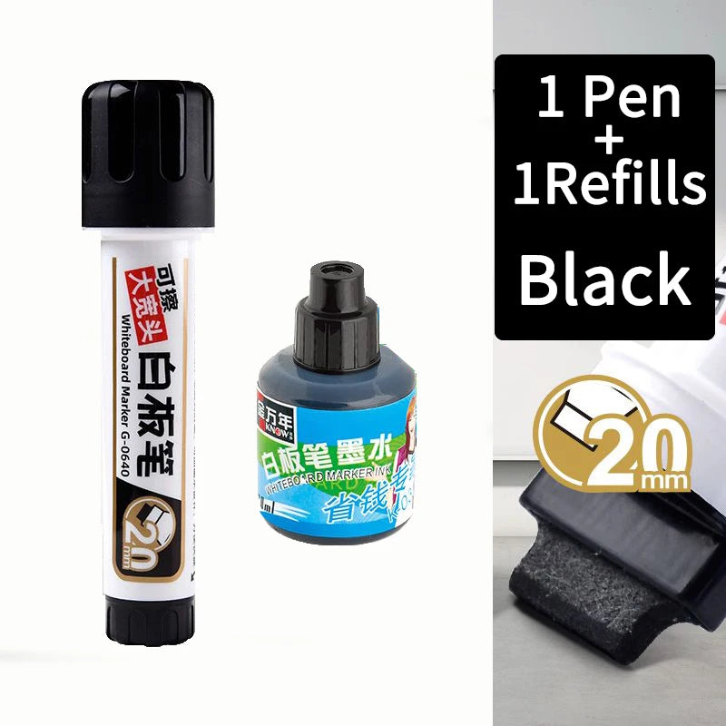 Penanda Papan Putih Nib Besar 20mm Petua Rata untuk Keterlihatan Jelas Dakwat boleh isi semula Padam Kering Penanda JUMBO Hitam Merah Biru 