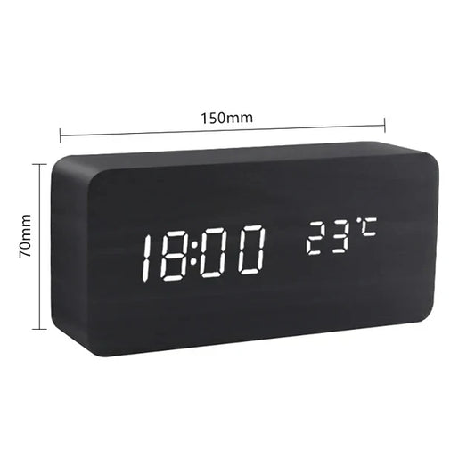 Jam Penggera untuk Bilik Tidur Meja Sisi Katil Hiasan Meja Kayu Bangun Jam Meja Dengan Suhu Dipimpin Jam Digital Cahaya Subuh