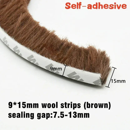 10M  Sealing Brush Strip Aluminium Alloy Door Window Soundproof Weather Stripping Seal for Dustproof Groove Gap Filler Blocker