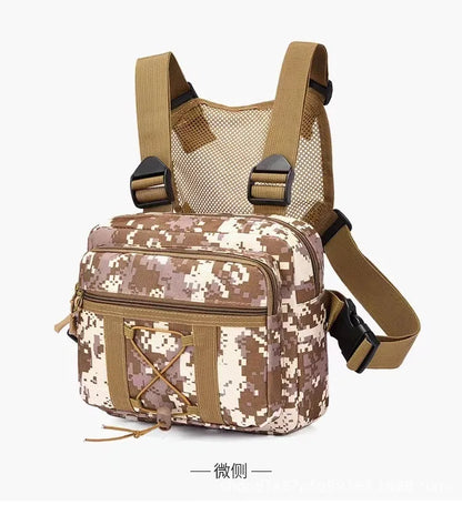 Men Tactics Chest Bag Streetwear Fashion Portable Oxford Vest Bag Multifunctional Double Shoulder Camo Bag for Running Travel