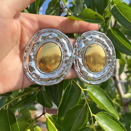 Vintage Gold Color Earrings Woman Fan-shaped Stud Earrings