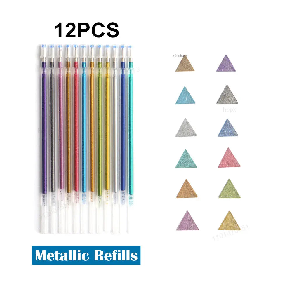 12Pcs/Set Ballpoint Pen Set Glitter Gel Pens For School Office Adult Coloring Book Journals Drawing Doodling Art Markers Gel Pen