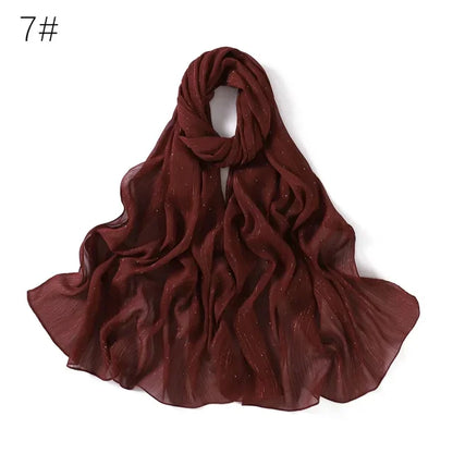 Plain Lurex Scarf Shawl Glitter Shimmer Muslim Woman Hijab Lady High Quality Wrap Stole Wrinkle Rhinestone Scarves Stoles