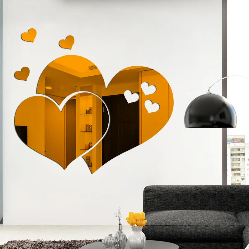 Heart Mirror Wall Sticker DIY Acrylic Wall Stickers Background Mirror Home Bathroom Stickers Living Decoration Decorative Room