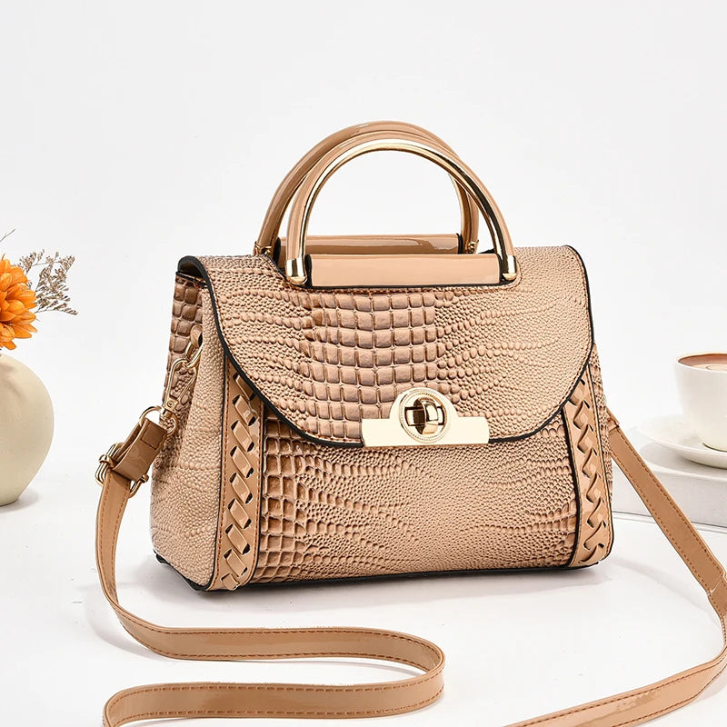Beg Satchel Pemegang Atas Fesyen, Beg Crossbody Corak Buaya, Beg Tangan Elegan Wanita, Beg Bahu &amp; Dompet 