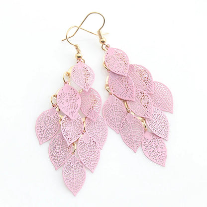 Vintage Hollow Leaves Drop Earrings for Women Bohemian Colorful Long Dangle Earrings 2024 Fashion Jewelry boucle oreille femme