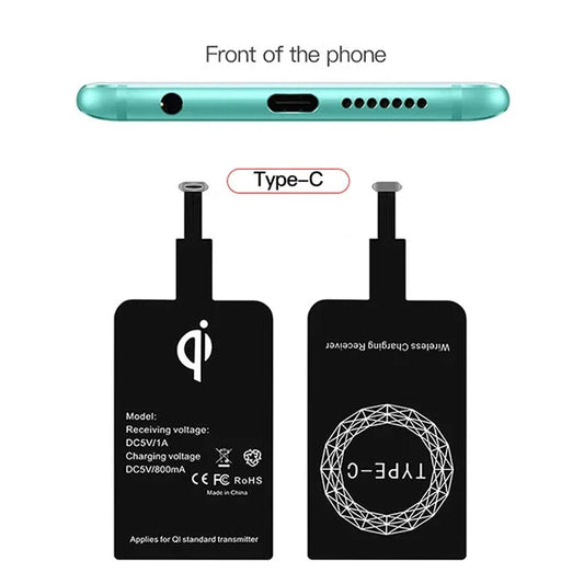 无线充电器接收器支持 Type C Micro USB 快速无线充电适配器适用于 iPhone 5 6 7 Android 手机无线充电