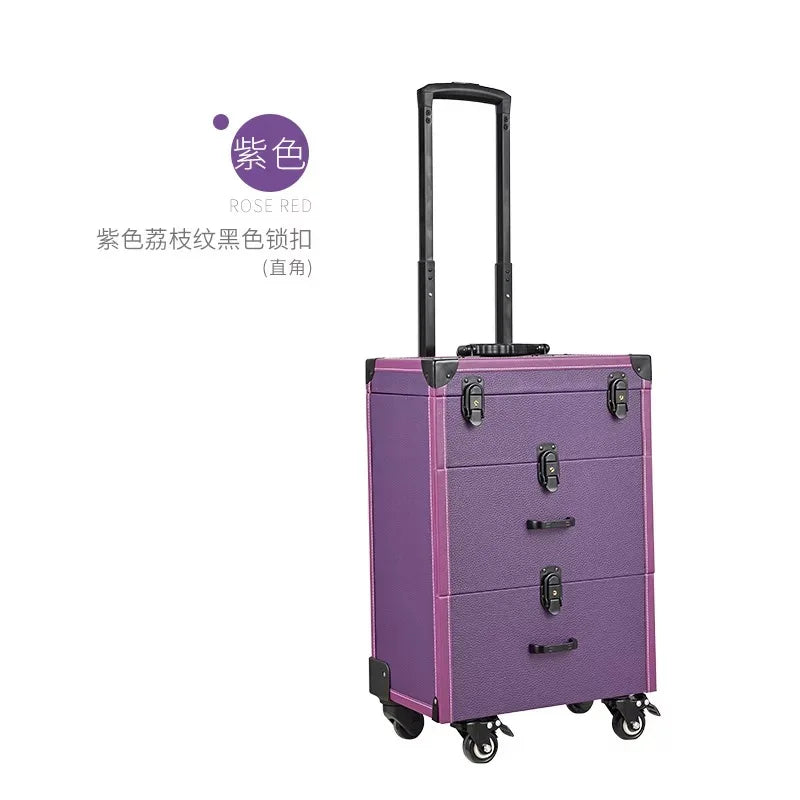 NEW Trolley luggage large Multi-layer Beauty make up bag box Suitcase capacity manicure Cosmetic case multifunct Rolling Luggage