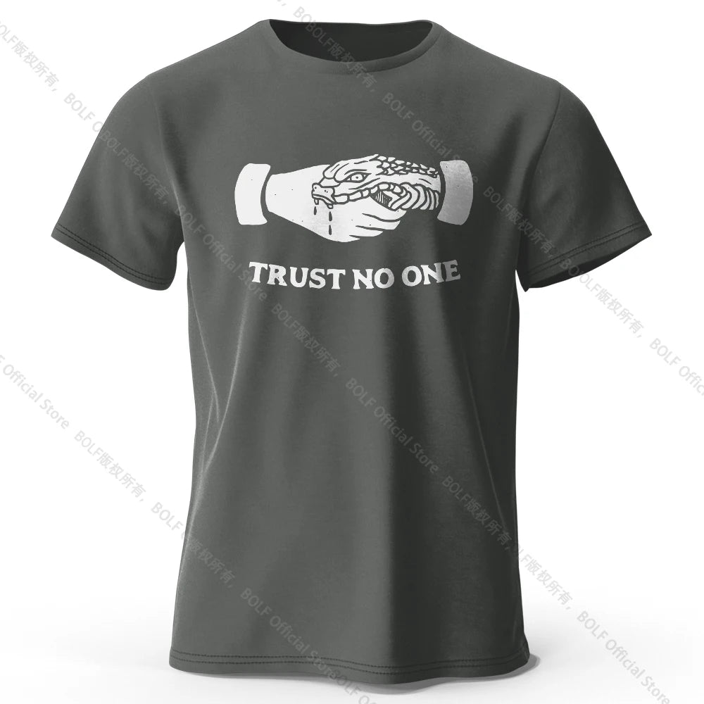 Men's Trust No One Printed T-Shirt 100% Cotton Harajuku Oversized Funny Graphic Tees for Men Women Summer Tops