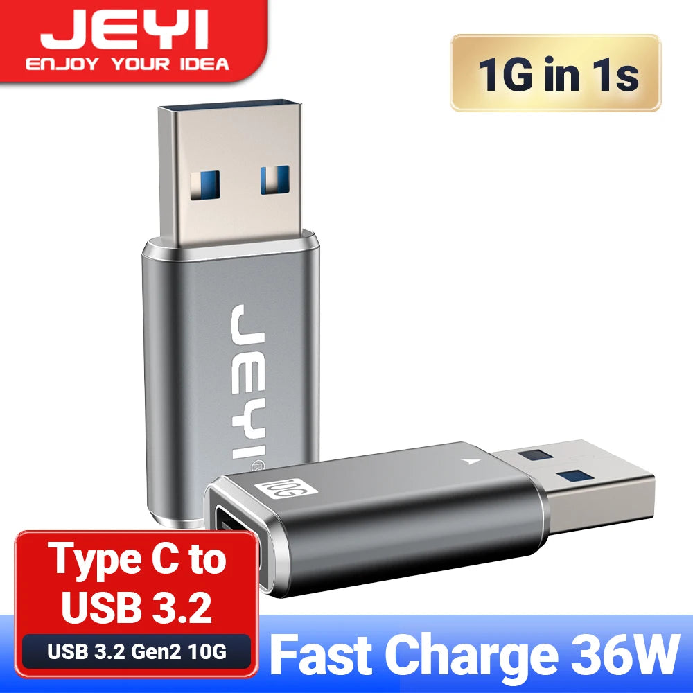 JEYI USB 3.2 转 Type C OTG 10G 适配器，36W 快速充电 Type C 转 USB 3.2 转换器，公头 C 转 C 40Gbps 支持 Thunderbolt 3 