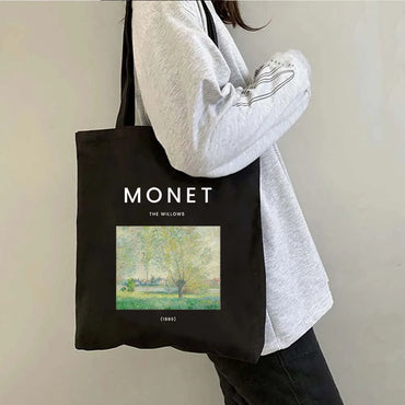 Claude Monet Water Lilies Landskap Lukisan Cat Air Kanvas Pembeli Beg Tote Harajuku Beg Bahu Wanita Beg Tangan Kapas Perempuan 
