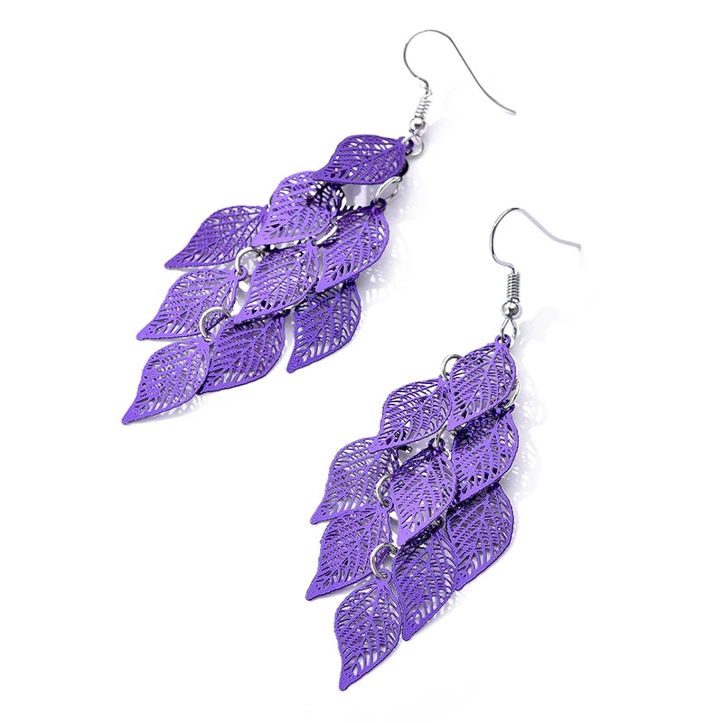 Vintage Hollow Leaves Drop Earrings for Women Bohemian Colorful Long Dangle Earrings 2024 Fashion Jewelry boucle oreille femme