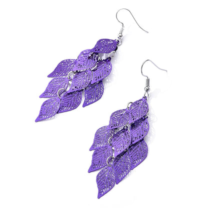 Vintage Hollow Leaves Drop Earrings for Women Bohemian Colorful Long Dangle Earrings 2024 Fashion Jewelry boucle oreille femme