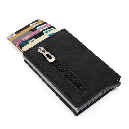 ZOVYVOL Credit Card Holder 2022 New Aluminum Box Card Wallet Men RFID PU Leather Pop Up Card Case Magnet Carbon Fiber Coin Purse