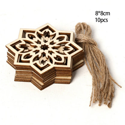 10pcs Creative Eid Mubarak Hollowed Wooden Hanging Crafts DIY Painting Ornaments For Muslim Ramadan Kareem Party Decorations