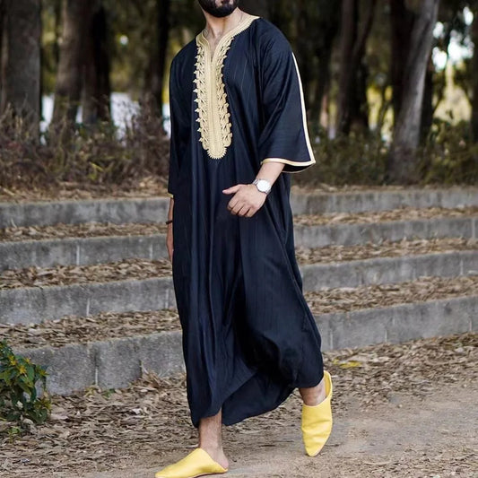 Kaftan Islam Pakaian Lelaki Muslim Maghribi Kaftan Bordir Tangan Longgar dan Bernafas Djellaba Abaya Thobe untuk Lelaki Musim Panas 2023 