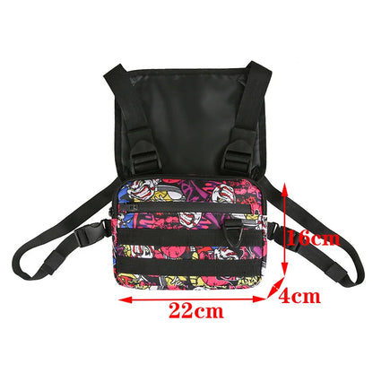 Beg Dada Taktikal Berfungsi untuk Lelaki Fesyen Peluru Hip Hop Vest Beg Streetwear Beg Pinggang Uniseks Beg Rig Dada Hitam 899 