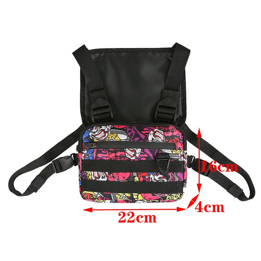 Beg Dada Taktikal Berfungsi untuk Lelaki Fesyen Peluru Hip Hop Vest Beg Streetwear Beg Pinggang Uniseks Beg Rig Dada Hitam 899 
