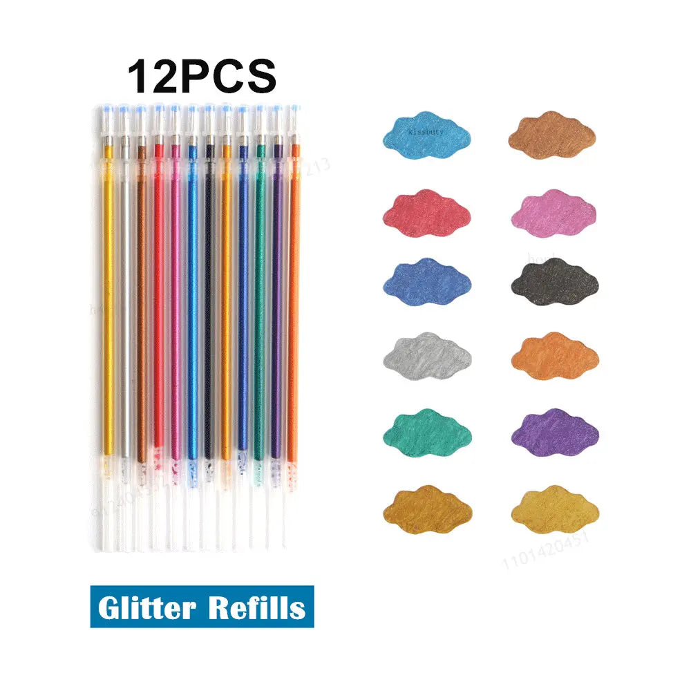 12Pcs/Set Ballpoint Pen Set Glitter Gel Pens For School Office Adult Coloring Book Journals Drawing Doodling Art Markers Gel Pen