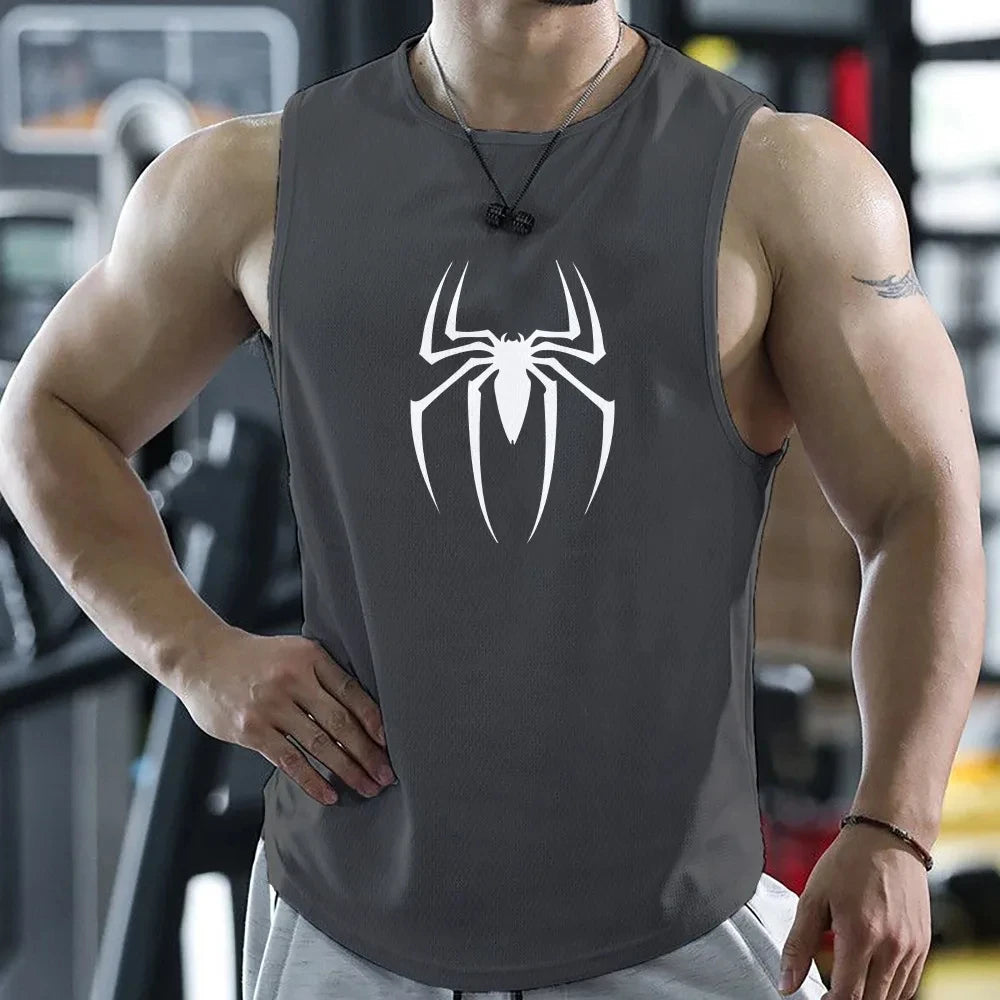 Gym T Shirt For Men Summer Quick-drying Spider Print Fitness Tank Tops Male Mesh Basketball Sleeveless Shirt Vest Men's Clothing