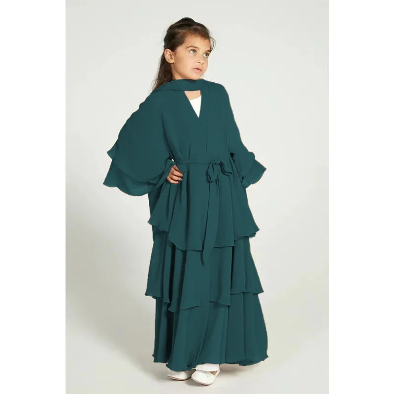 Chiffon Muslim Abaya Kids Abaya Girls Islamic Dresses Prayer Clothing For Children Musulmane Ramadan Kebaya Robe Without Hijab