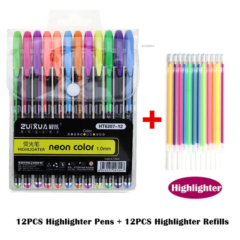 12Pcs/Set Ballpoint Pen Set Glitter Gel Pens For School Office Adult Coloring Book Journals Drawing Doodling Art Markers Gel Pen