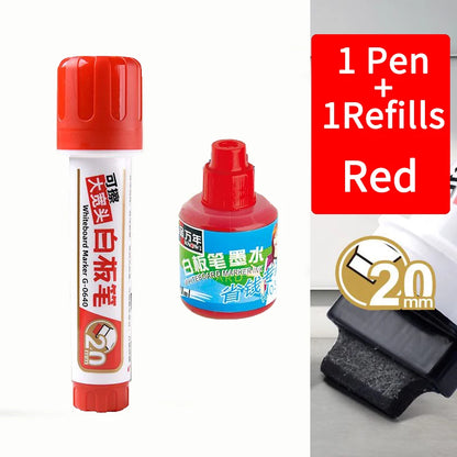 Penanda Papan Putih Nib Besar 20mm Petua Rata untuk Keterlihatan Jelas Dakwat boleh isi semula Padam Kering Penanda JUMBO Hitam Merah Biru 