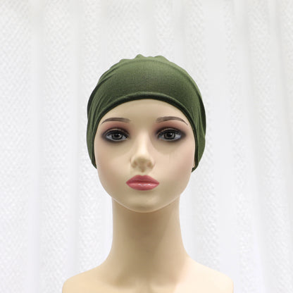 2024 summer new solid color Middle Eastern Malay headscarf solid color Muslim strap bottoming hat headscarf