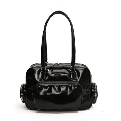 Retro Roomy Bowling Bag Women's Shoulder Handbag Tote Bag Underarm Bag Hobo Bag Multi Pocket Luxury Designer Leather Satchel