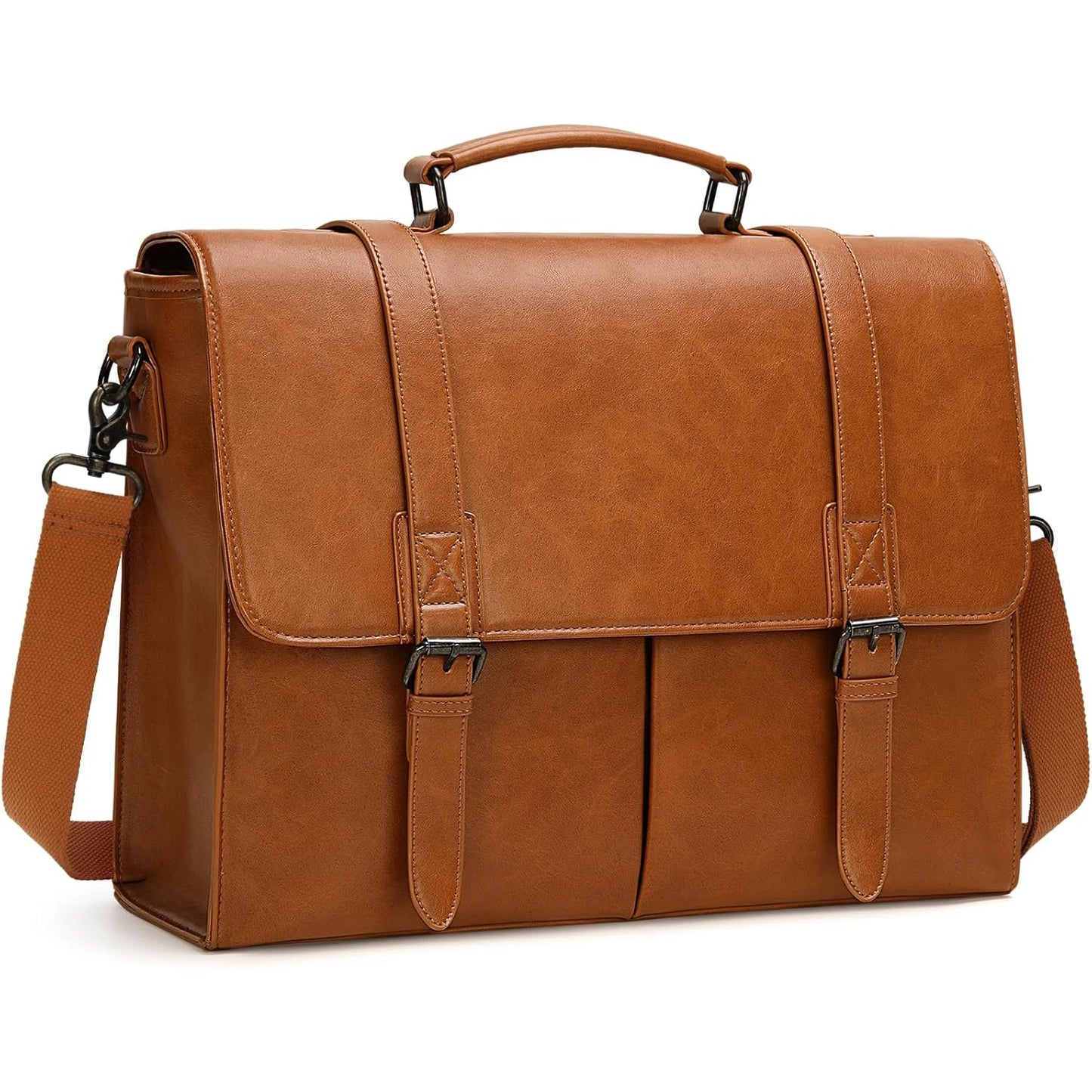 RAINSMORE Vintage Men Messenger Bag Waterproof Leather Briefcase Laptop Bag Large Capacity Satchel Business College Shoulder Bag