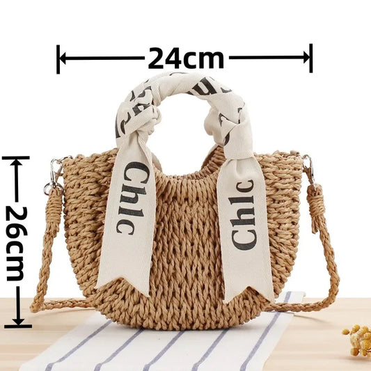 Rattan Letter Women Bag Luxury Designer Beach Shoulder Bag Woven Large Shopping Bag Fashion Crossbody Messenger Tote Straw Purse