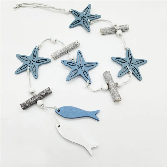 Studio Props Wall Hanging Hand Made Mediterranean Starfish Hung Fish Nautical Decor Hang Wood Marine Pendant for Home Decoration