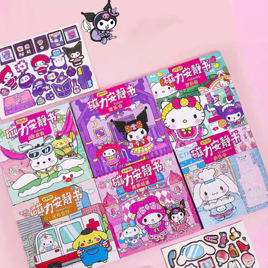 18CM Sanrio Kuromi Magnetic Quiet Book Kids Handmade Educational DIY Toy Children Creative Sticker Book Cut-free Birthday Gifts