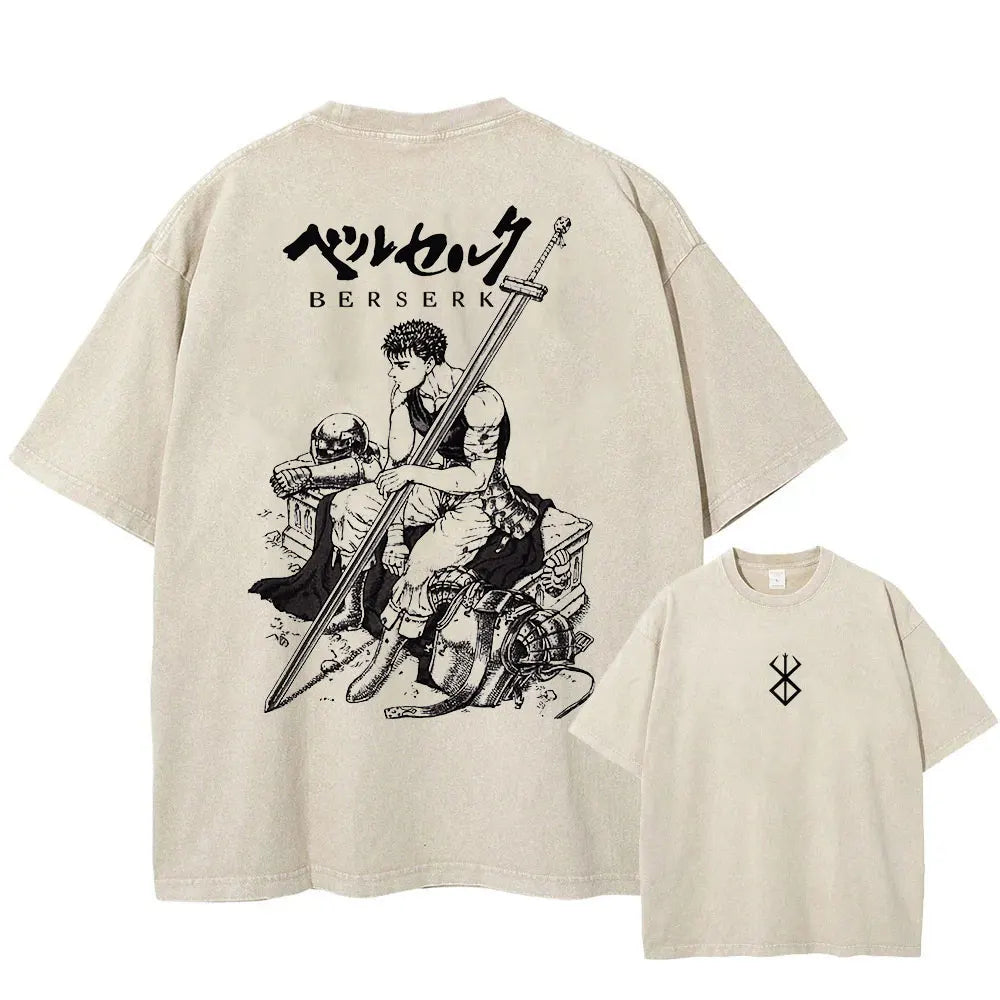 Men Streetwear Vintage Washed T-shirt Harajuku Anime Graphic Print T Shirts Oversized Summer Casual Loose Tops Tee Shirt