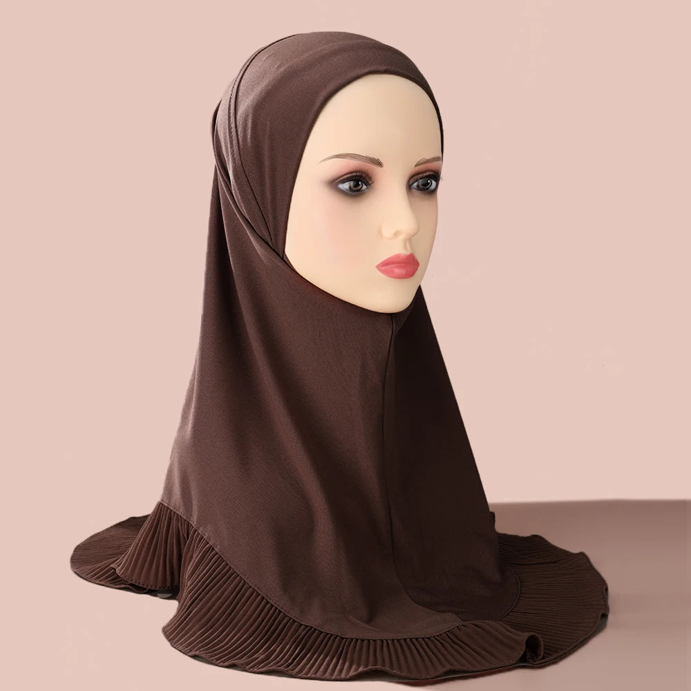 New Muslim Pullover Hat Malay Convenient Hijab Single-layer Ruffled Women's Scarf Hijab Solid Color Comfortable Hat Cap