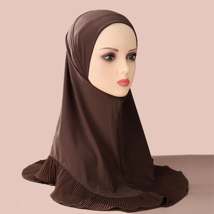 New Muslim Pullover Hat Malay Convenient Hijab Single-layer Ruffled Women's Scarf Hijab Solid Color Comfortable Hat Cap