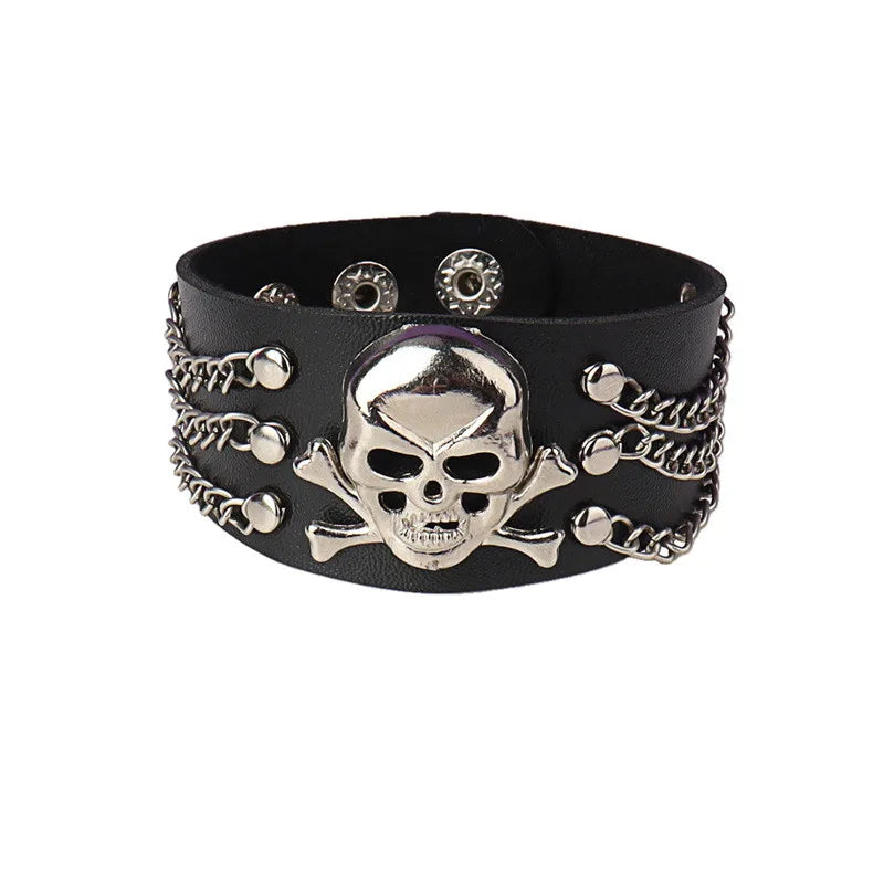 2022 Punk Rivet Nightclub Trend Bracelet Skull Bracelets Bangle Stainless steel Gothic Multi-level Fashion Jewelry wholesale