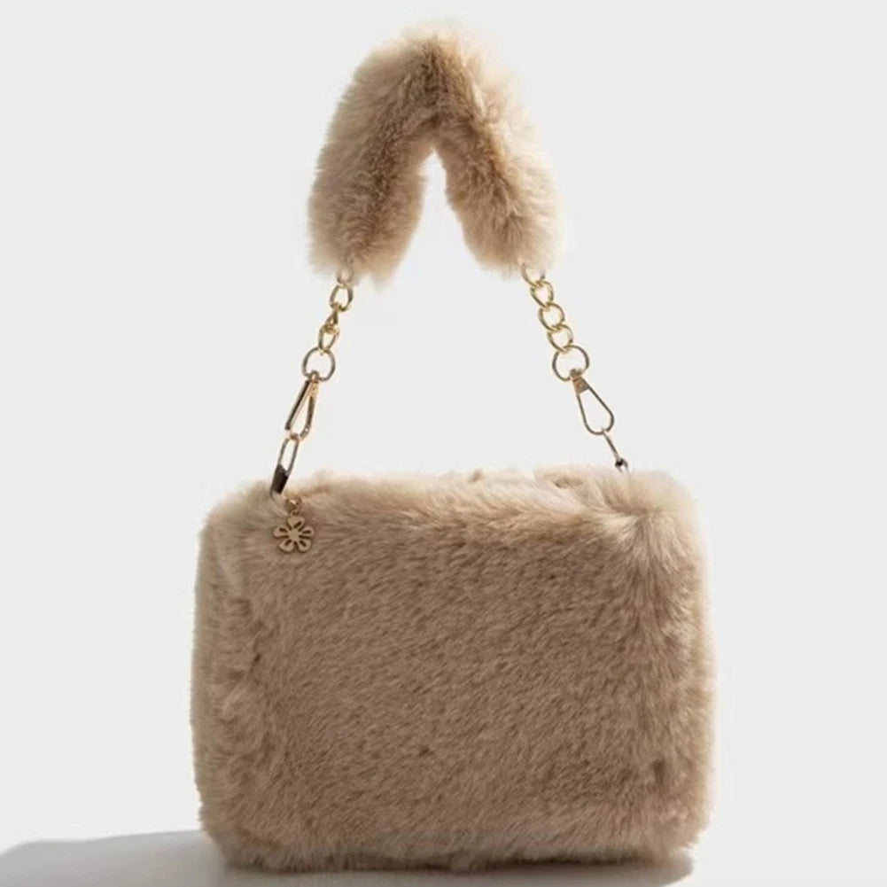 Women Plush Tote Handbag Casual Furry Satchel Bag Versatile Fluffy Shoulder Bag Soft Cute Fall Winter Female Purse