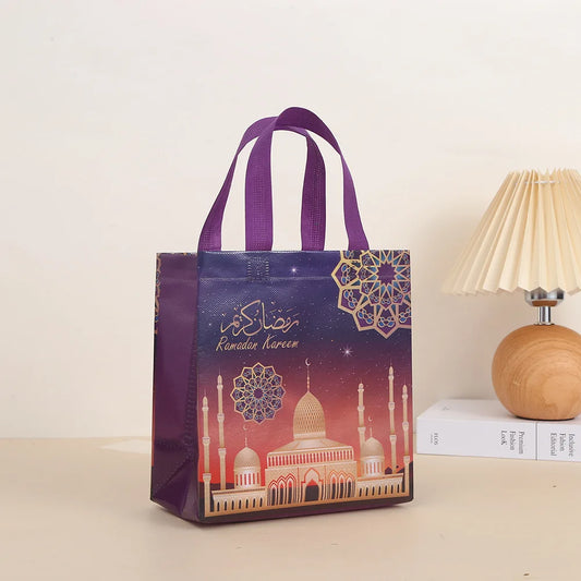 4/8/pcs Beg Hadiah Bukan Tenunan Ramadan Mubarak dengan Pemegang Beg Gula-gula Pesta Eid Mubarak untuk Hiasan Parti Muslim Eid Mubarak 