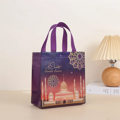 4/8/pcs Beg Hadiah Bukan Tenunan Ramadan Mubarak dengan Pemegang Beg Gula-gula Pesta Eid Mubarak untuk Hiasan Parti Muslim Eid Mubarak 