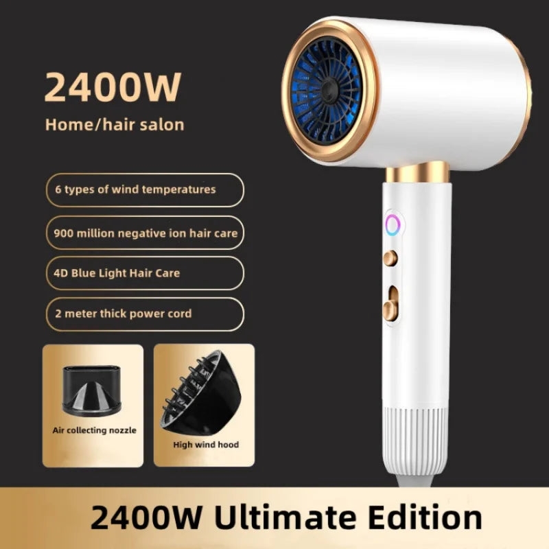 US/EU/UK High-Speed Hair Dryer 2400W High-Power Home Hair Salon Dedicated Blue Light Hammer Silent Cold And Hot Air Hair Dryer