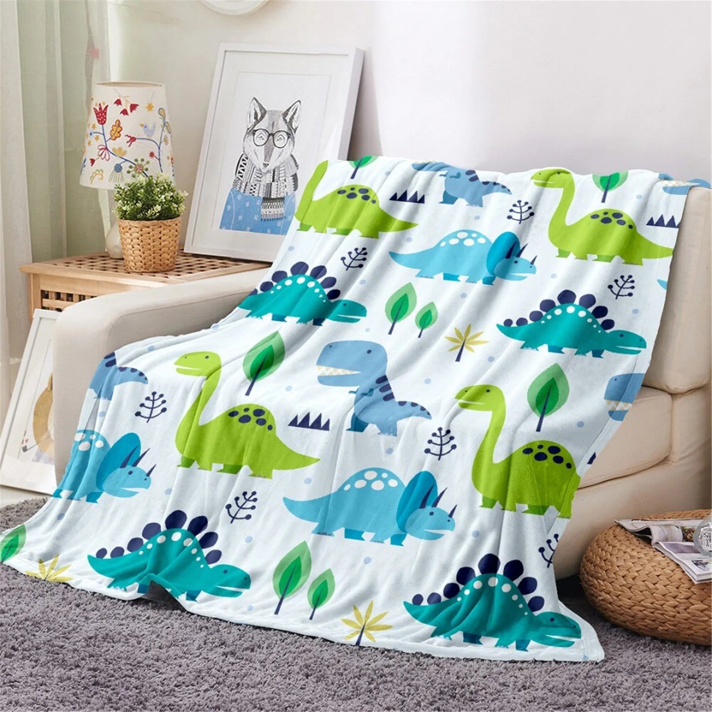 KACISSTY Cartoon Dinosaur Baby Blanket Soft Flannel Throw Blanket for Chair Travel Camping Kids Adults Bed Couch Cover 5 Size