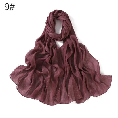 Plain Lurex Scarf Shawl Glitter Shimmer Muslim Woman Hijab Lady High Quality Wrap Stole Wrinkle Rhinestone Scarves Stoles