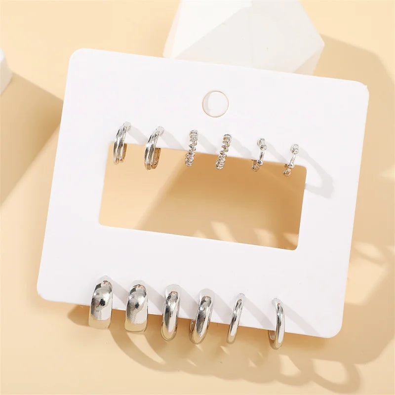 Gold Color Vintage Circle Hoop Earrings for Women Girls Simple Fashion Geometric Drop Earring Set New Trendy Jewelry Party Gifts