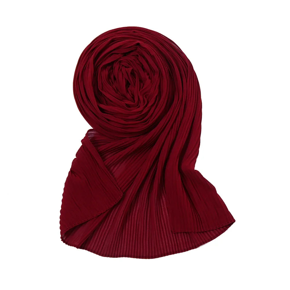 Big Size Pleated Chiffon Hijab Scarf for Muslim Women Turban Pashmina Shawls and Scarves Women Bandana Headband Hijabs Headscarf