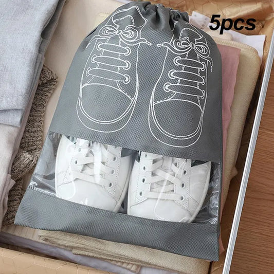 5/10pcs Shoes Storage Bag Closet Organizer Non Woven Travel Portable Bag Waterproof Pocket Clothing Classified Draw Hanging Bag