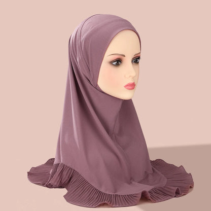 New Muslim Pullover Hat Malay Convenient Hijab Single-layer Ruffled Women's Scarf Hijab Solid Color Comfortable Hat Cap